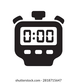 Digital stopwatch icon showing zero time for sport and timing applications with stopwatch, competition