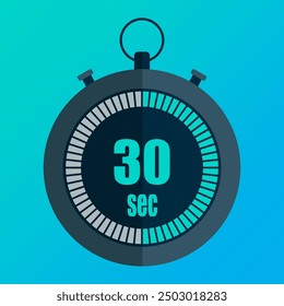 Digital stopwatch icon. Thirty seconds display. 30 seconds. Blue gradient background. Time management vector.