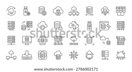 Digital Storage icons in line design. digital, storage, server, database, cloud, archive, technology on white background vector. Digital Storage editable stroke icon