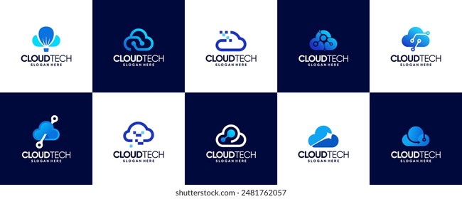 digital storage logo collection with abstract cloud concept, modern technology, logo graphic design.