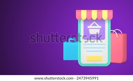 Digital store smartphone application grocery online shopping realistic 3d icon vector illustration. Internet retail commercial business order goods purchasing delivery service mobile phone basket app