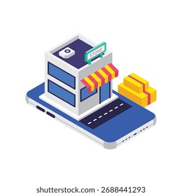 Digital storefront offering multiple products for sale online illustration