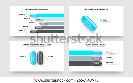 Digital Strategy 5 1 2 3 Element Infographic Slideshow Template Set. Corporate Showcase Five One Two Three Option Diagram Frame Layout Vector Illustration Collection.