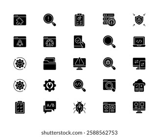 Digital Strategy and AB Testing Experiments. Website Optimization, Data Analysis, and Conversions. Vector Illustration. Glyph solid icon set