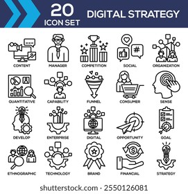 Digital Strategy Black Line Icon Set Collection