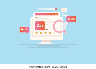 Digital strategy for content marketing, Sharing content on social media, Content optimization, Digital advertising - vector illustration background with icons