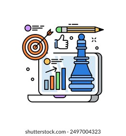 Digital Strategy Filled Color Icon, Vector illustration