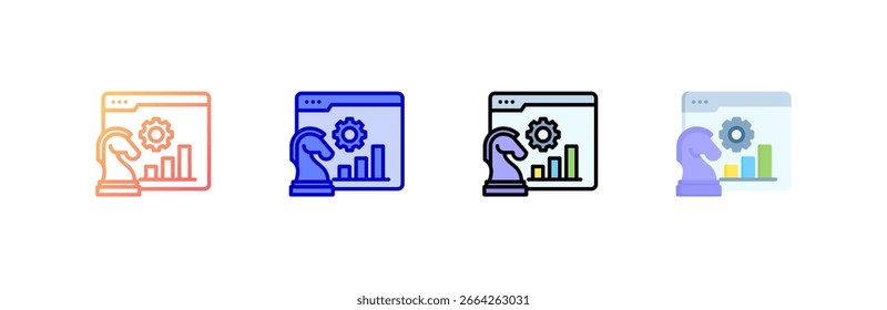 Digital Strategy icon set multiple style collection