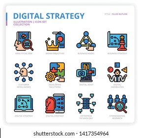 Digital Strategy icon set for web design, book, magazine, poster, ads, app, etc.