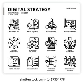 Digital Strategy Icon Set For Web Design, Book, Magazine, Poster, Ads, App, Etc.