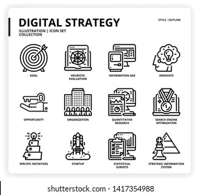 Digital Strategy icon set for web design, book, magazine, poster, ads, app, etc.