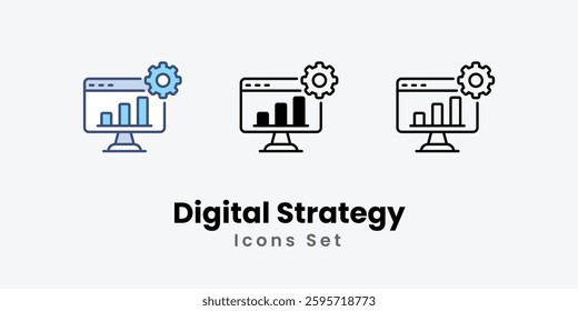 Digital Strategy icons vector set stock illustration.