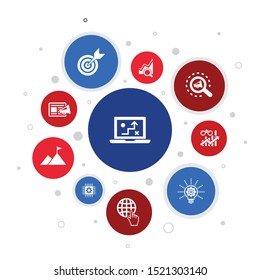 digital strategy Infographic 10 steps bubble design. internet, SEO, content marketing, mission icons