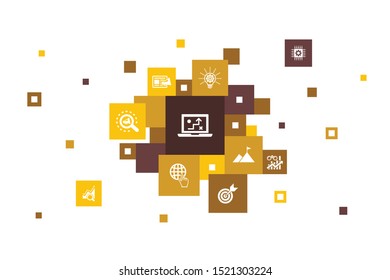 digital strategy Infographic 10 steps pixel design.internet, SEO, content marketing, mission icons