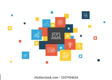 digital strategy Infographic 10 steps pixel design. internet, SEO, content marketing, mission simple icons