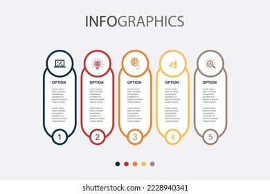 digital strategy, innovation, internet, SEO, SEM icons Infographic design template. Creative concept with 5 steps