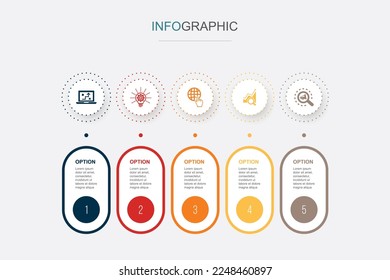 digital strategy, innovation, internet, SEO, SEM, icons Infographic design layout design template. Creative presentation concept with 5 steps