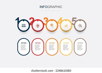 digital strategy, innovation, internet, SEO, SEM, icons Infographic design layout design template. Creative presentation concept with 5 steps