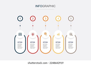 digital strategy, innovation, internet, SEO, SEM, icons Infographic timeline layout design template. Creative presentation concept with 5 steps