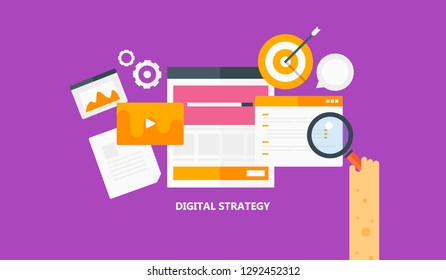 Digital strategy, Marketing technology, Website advertising, Video campaign flat design vector banner
