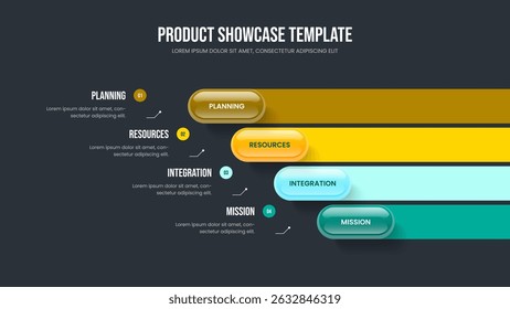 Digital Strategy Presentation Template Vector Illustration. Market Profile 4 Element Infographic Slide Design. Professional Innovation Four Step Diagram Slideshow Layout.