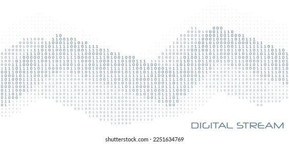 Digital stream. Binary data streaming with ones and zeros. Visualization by vector graphics