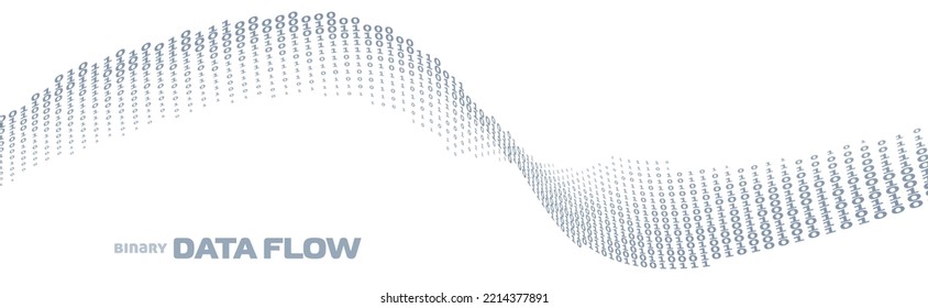 Flujo digital. Los datos de onda binaria fluyen por unos y ceros. Gráficos vectoriales