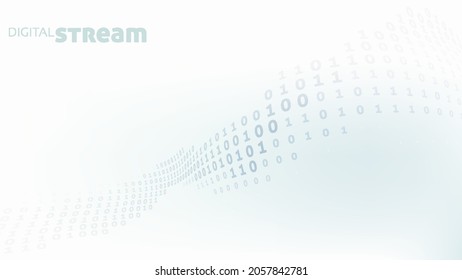 Digital stream. Minimal design with binary code wavy connection. Futuristic vector graphics