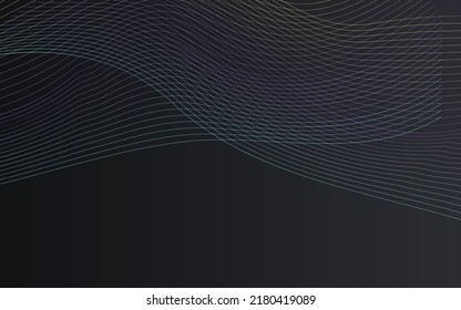 Fondo negro vector de energía de banda digital. Ilustración musical de línea brillante. Fondo de movimiento ondulado. Diseño geométrico de mezcla de colores.