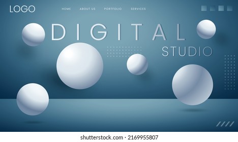 Digital studio and agency website UI landing page concept 3D render vector illustration 