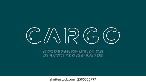 Digital style alphabet, font from arrow, white letters and numbers made in linear style, vector illustration 10EPS.