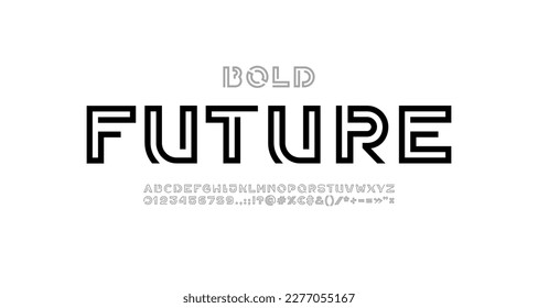 Digital style alphabet, font from line, letters and numbers made in linear style, vector illustration 10EPS