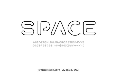 Digital style alphabet, font from rounded line, letters and numbers made in linear style, vector illustration 10EPS