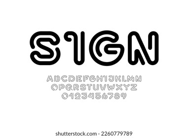 Digital style alphabet, font from segment rounded thick line, minimal linear style letters and numbers, part three, vector illustration 10EPS