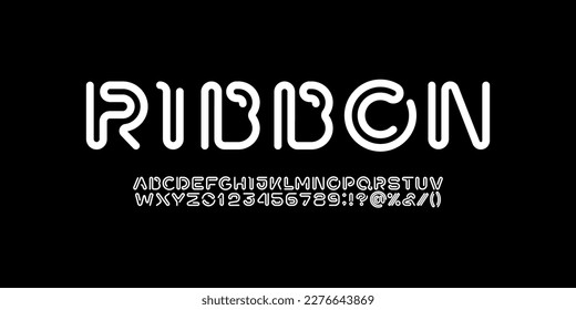 Digital style alphabet, font from segment rounded line, minimal linear style letters and numbers, vector illustration 10EPS
