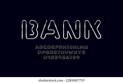 Digital style alphabet, font from silver wire, letters and numbers made in linear style, vector illustration 10EPS