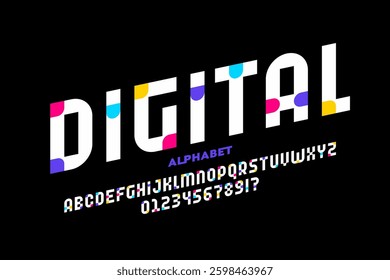 Digital style font, alphabet letters and numbers vector illustration