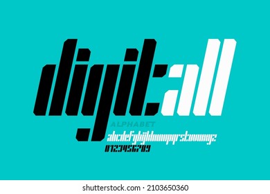 Digital style font design, alphabet letters and numbers, vector illustration