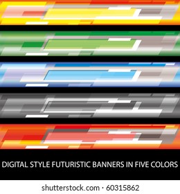 Digital style futuristic banners in five colors eps 10