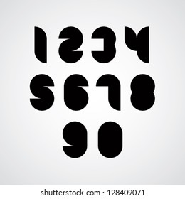 Digital style geometric simple numbers, modern stylized numerals shapes, vector black set