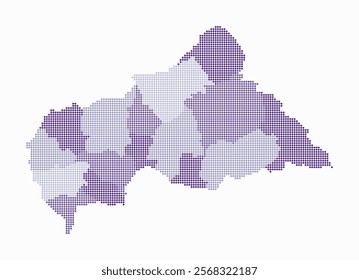 Digital style map of the Central African Republic on white background.  Central African Republic shape with circle dots. Colored dots style. Small size circles.