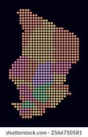 Digital style map of Chad on dark background. Chad shape with square dots. Colored dots style. Large size squares. Amazing vector illustration.