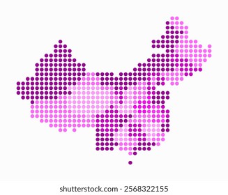 Digital style map of China on white background. China shape with circle dots. Colored dots style. Large size circles. Awesome vector illustration.