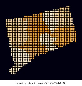 Digital style map of Connecticut state on dark background. Connecticut shape with circle dots. Colored dots style. Large size circles. Amazing vector illustration.