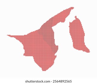 Digital style map of the country on white background. Brunei shape with square dots. Colored dots style. Small size squares. Modern vector illustration.