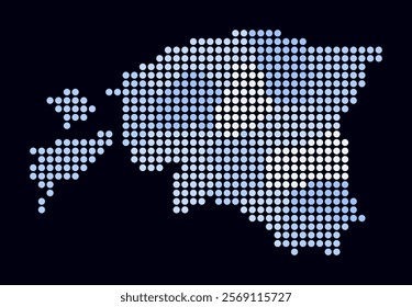 Digital style map of Estonia on dark background. Estonia shape with circle dots. Colored dots style. Large size circles. Simple vector illustration.