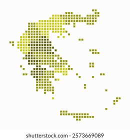 Digital style map of Greece on white background. Greece shape with square dots. Colored dots style. Large size squares. Awesome vector illustration.