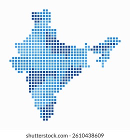 Digital style map of India on white background. India shape with square dots. Colored dots style. Large size squares. Creative vector illustration.
