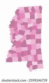 Digital style map of Mississippi state on white background. Mississippi shape with circle dots. Colored dots style. Small size circles. Amazing vector illustration.