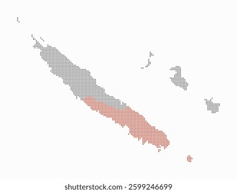 Digital style map of New Caledonia on white background. New Caledonia shape with circle dots. Colored dots style. Small size circles. Modern vector illustration.